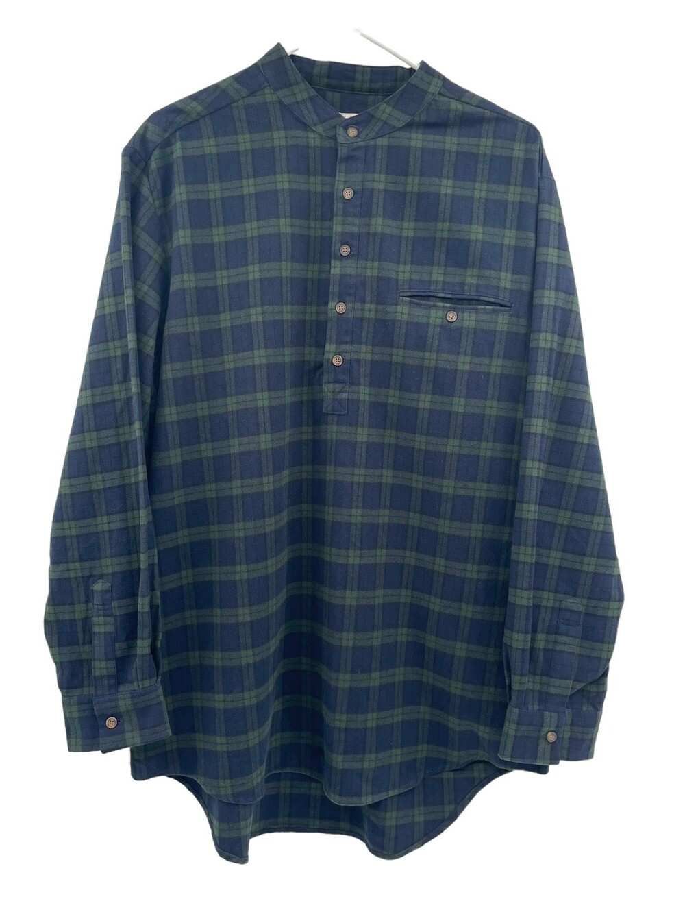 Lee Valley Men's size Large Irish Cotton Flannel Nightshirt Green Tarten Plaid